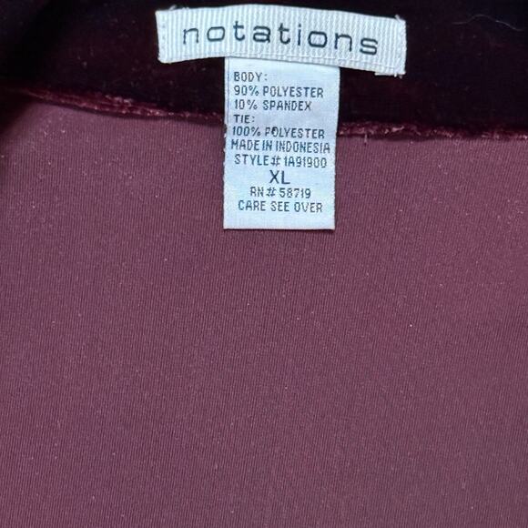 VTG Notations Womens Red Velvet Stretch Satin Tie Front Jacket Built-In Cami XL - Picture 5 of 11